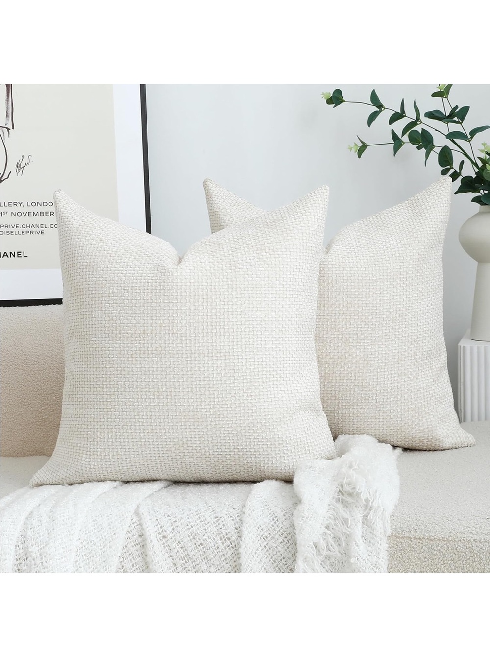 Stellhome Pack of 2 Woven Textured Decorative Throw Pillow Covers Soft Chenille